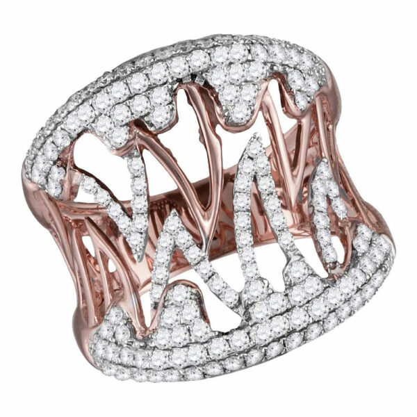 10kt Two-tone Rose White Gold Womens Round Diamond Cocktail Band Ring 1 Cttw