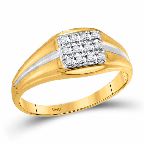 10kt Yellow Gold Mens Round Diamond Square Cluster Ring 1/8 Cttw