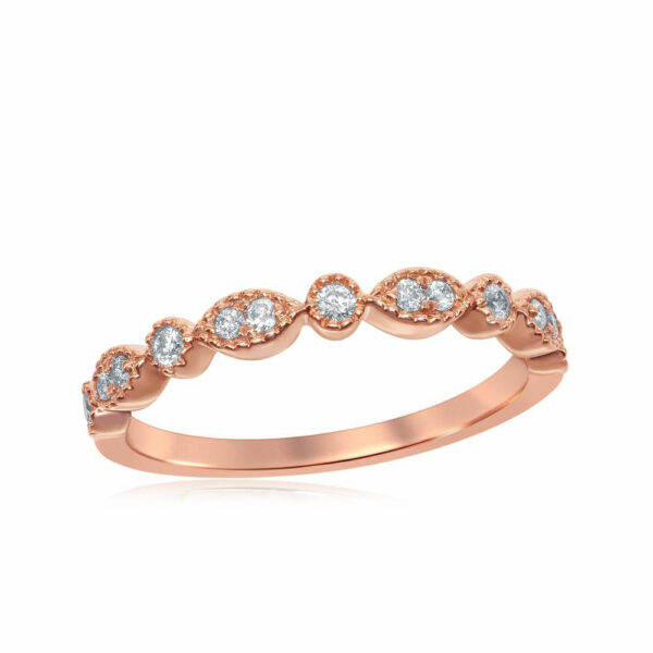 14kt Rose Gold Womens Round Diamond Milgrain Stackable Band Ring 1/6 Cttw