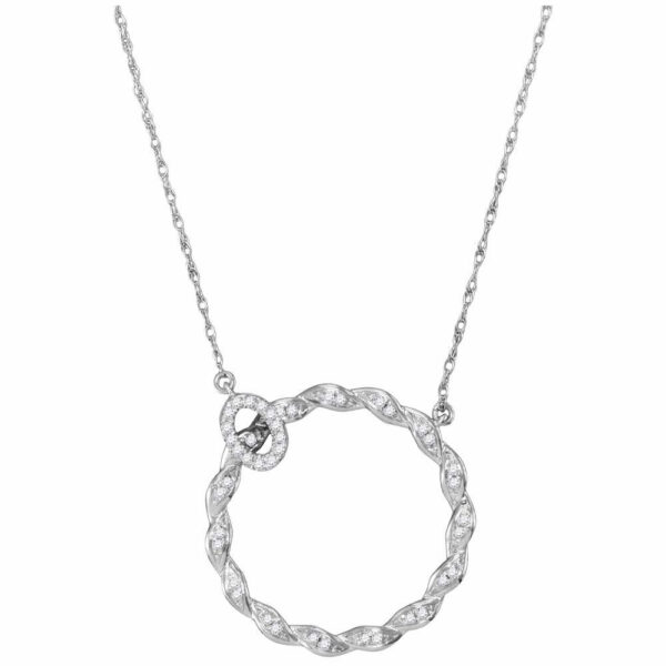 10kt White Gold Womens Round Diamond Circle Pendant Necklace 1/10 Cttw