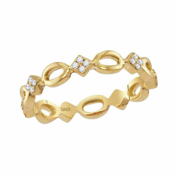 10kt Yellow Gold Womens Round Diamond Stackable Band Ring 1/8 Cttw