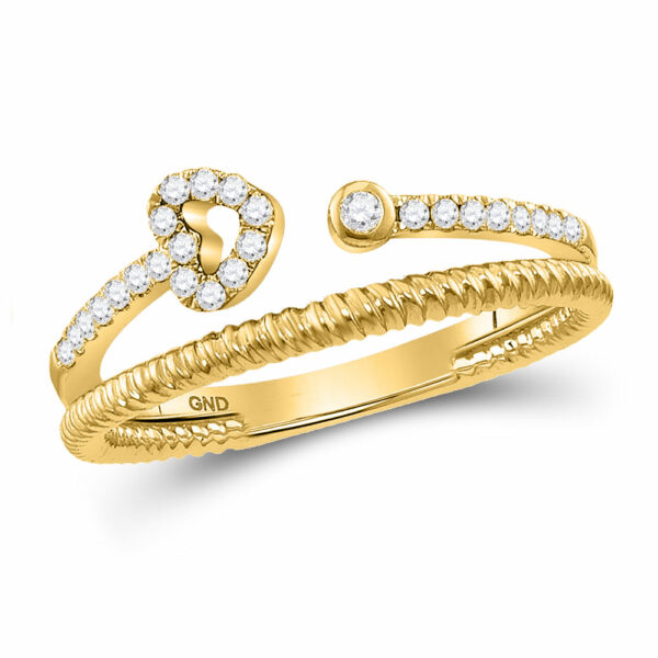 10kt Yellow Gold Womens Round Diamond Heart Stackable Band Ring 1/6 Cttw