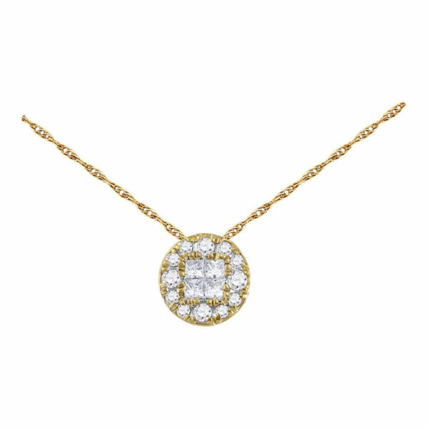 14kt Yellow Gold Womens Princess Diamond Fashion Cluster Pendant 1/4 Cttw