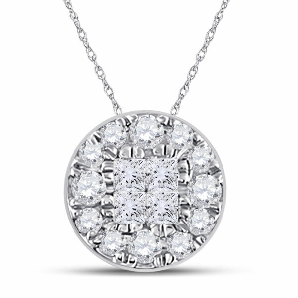 14kt White Gold Womens Princess Diamond Fashion Cluster Pendant 1/4 Cttw