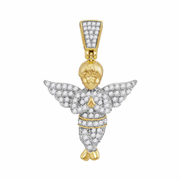 10kt Yellow Gold Mens Round Diamond Guardian Angel Charm Pendant 1/2 Cttw