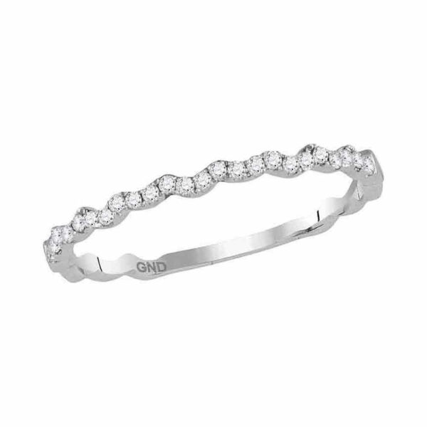 10kt White Gold Womens Round Diamond Asymmetrical Stackable Band Ring 1/8 Cttw