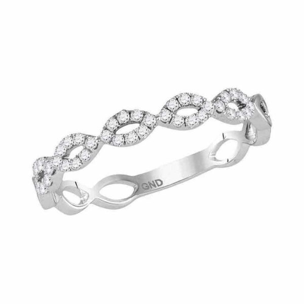 10kt White Gold Womens Round Diamond Twist Stackable Band Ring 1/5 Cttw