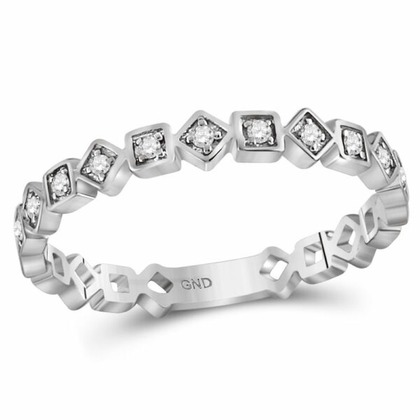 10kt White Gold Womens Round Diamond Squares Stackable Band Ring 1/10 Cttw