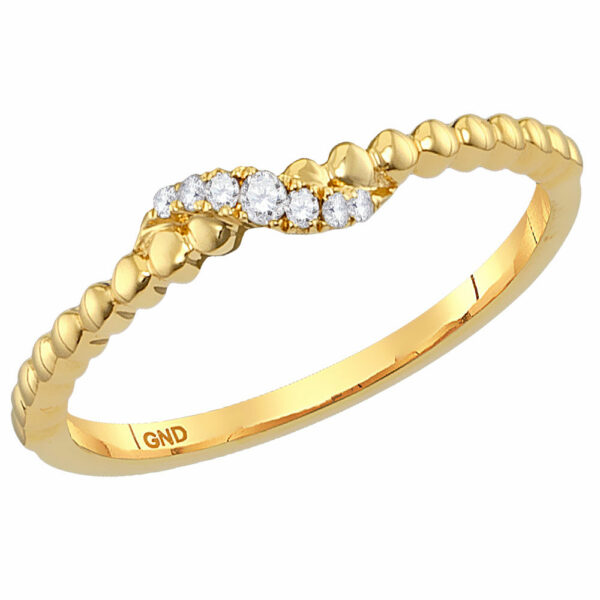 10kt Yellow Gold Womens Round Diamond Crossover Stackable Band Ring 1/20 Cttw