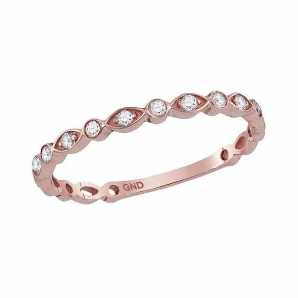 10kt Rose Gold Womens Round Diamond Vintage Stackable Band Ring 1/8 Cttw