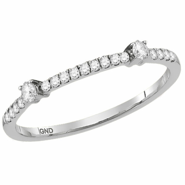 10kt White Gold Womens Round Diamond Single Row Stackable Band Ring 1/6 Cttw