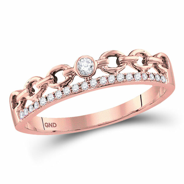 10kt Rose Gold Womens Round Diamond Rolo Link Stackable Band Ring 1/12 Cttw