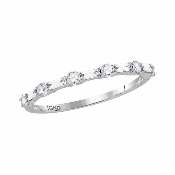 10kt White Gold Womens Round Baguette Diamond Stackable Band Ring 3/8 Cttw