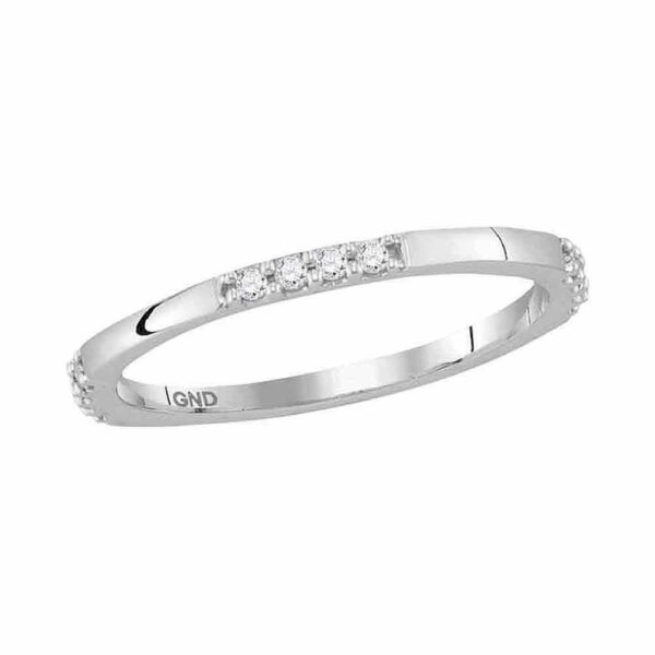 10kt White Gold Womens Round Diamond Stackable Band Ring 1/10 Cttw