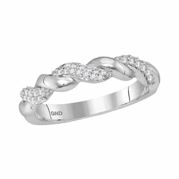 10kt White Gold Womens Round Diamond Twist Stackable Band Ring 1/6 Cttw