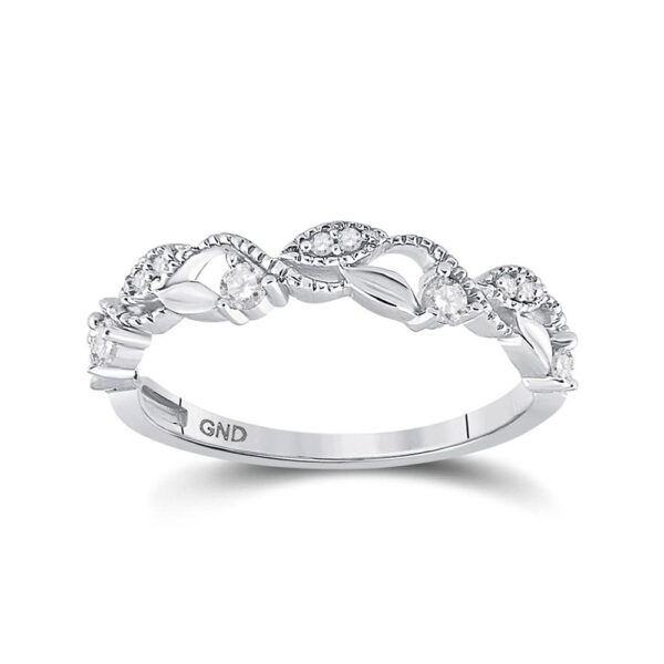 10kt White Gold Womens Round Diamond Vine Stackable Band Ring 1/6 Cttw