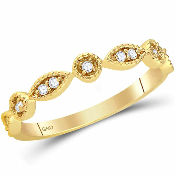 14kt Yellow Gold Womens Round Diamond Classic Stackable Band Ring 1/10 Cttw