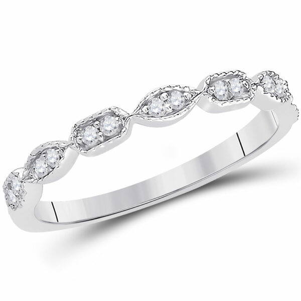 14kt White Gold Womens Round Diamond Geometric Stackable Band Ring 1/10 Cttw