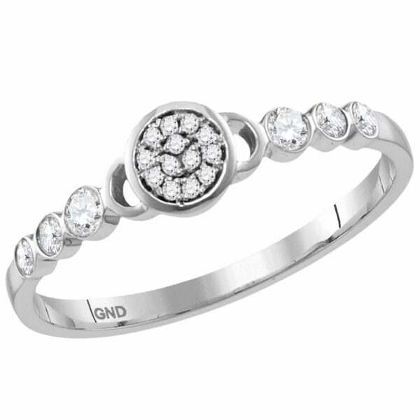 14kt White Gold Womens Round Diamond Cluster Stackable Band Ring 1/6 Cttw