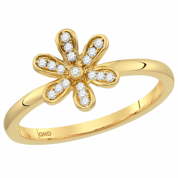 14kt Yellow Gold Womens Round Diamond Flower Floral Stackable Band Ring 1/8 Cttw