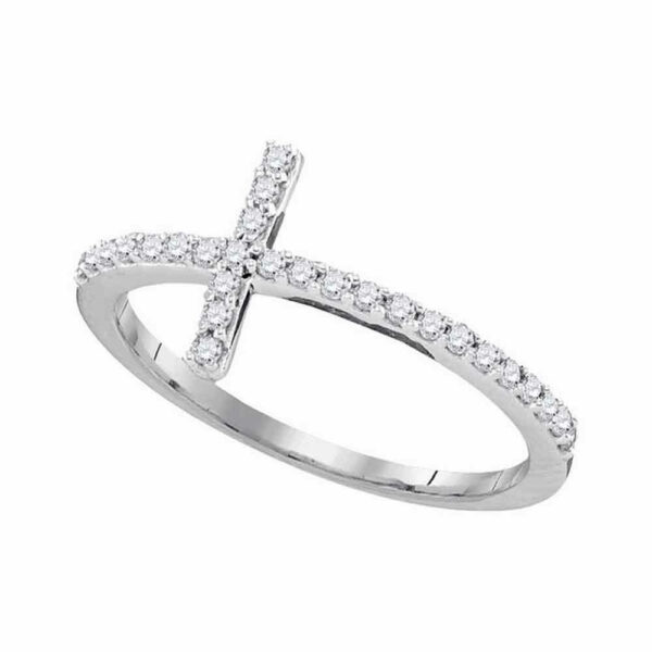 10kt White Gold Womens Round Diamond Slender Cross Band Ring 1/5 Cttw - Size 8