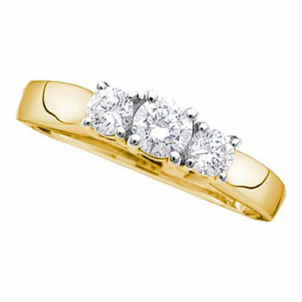 14kt Yellow Gold Round Diamond 3-stone Bridal Wedding Engagement Ring 3/4 Cttw