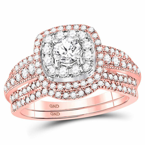 14kt Rose Gold Round Diamond Bridal Wedding Ring Band Set 1 Cttw