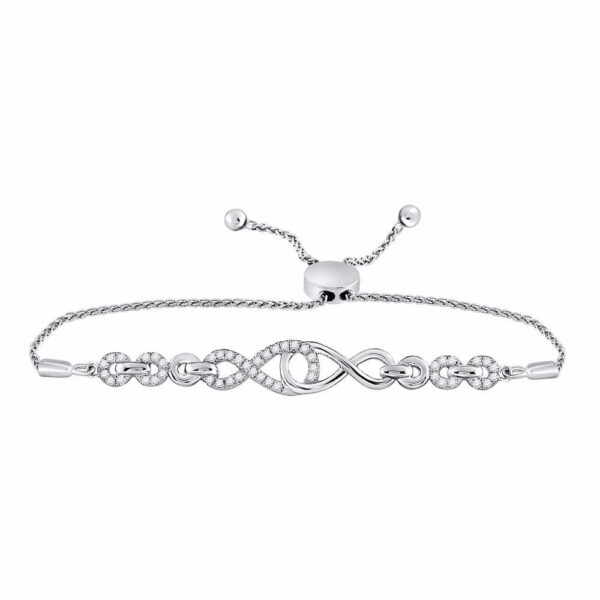 10kt White Gold Womens Round Diamond Linked Infinity Bolo Bracelet 1/4 Cttw