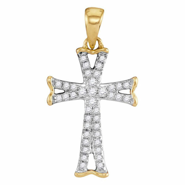 14kt Yellow Gold Womens Round Diamond Flared Cross Pendant 1/8 Cttw