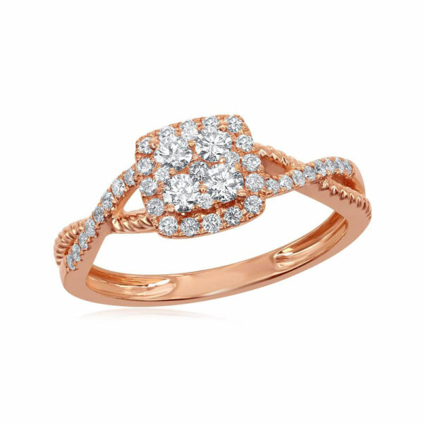 14kt Rose Gold Womens Round Diamond Square Cluster Twist Ring 1/2 Cttw