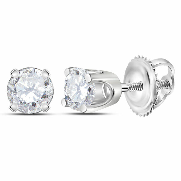 14kt White Gold Womens Round Diamond Solitaire Earrings 1/4 Cttw