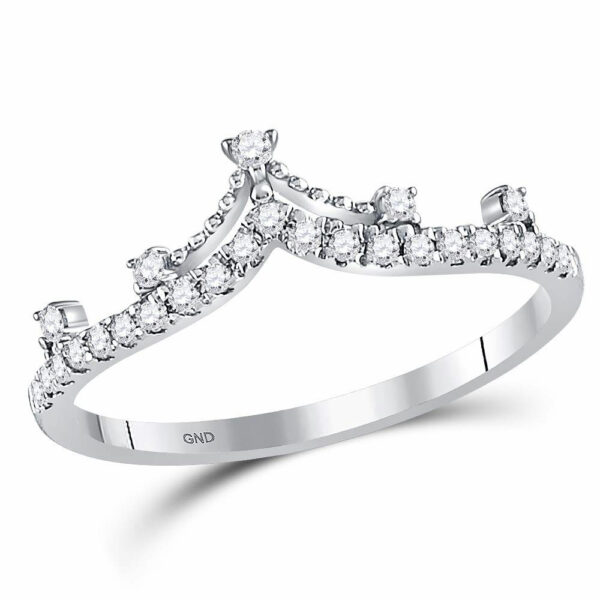 10kt White Gold Womens Round Diamond Crown Tiara Fashion Band Ring 1/5 Cttw