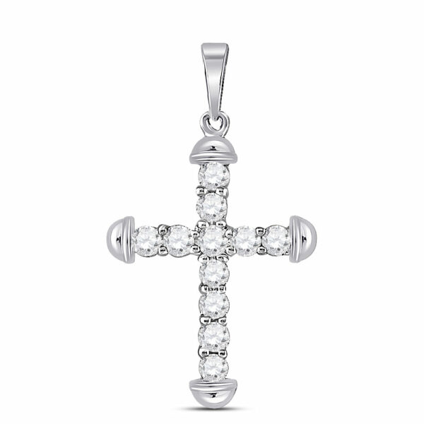 10kt White Gold Womens Round Diamond Cross Pendant 1/3 Cttw