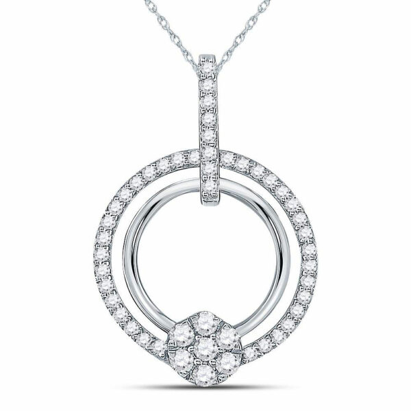 10kt White Gold Womens Round Diamond Circle Cluster Pendant 3/8 Cttw