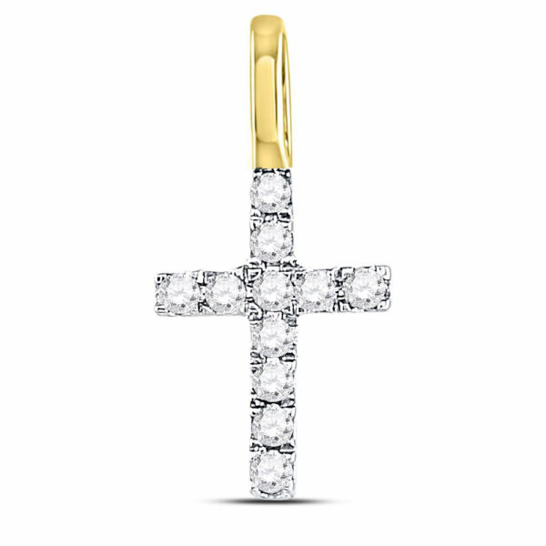 14kt Yellow Gold Womens Round Diamond Dainty Cross Pendant 1/10 Cttw