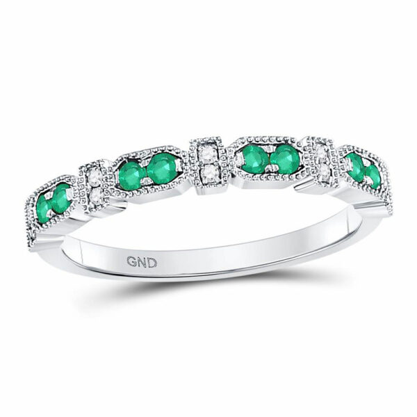 10kt White Gold Womens Round Emerald Diamond Stackable Band Ring 1/4 Cttw