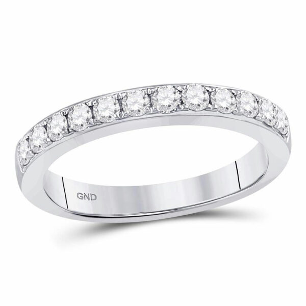 10kt White Gold Womens Round Diamond Single Row Fashion Band Ring 1/2 Cttw