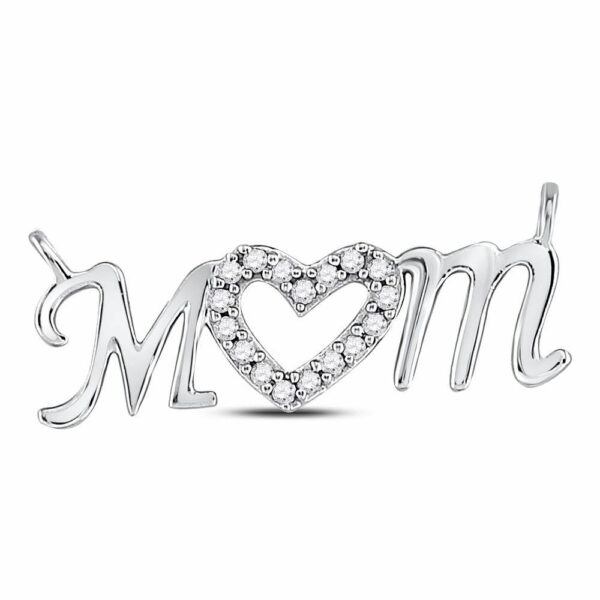 10kt White Gold Womens Round Diamond Mom Mother Heart Pendant 1/10 Cttw