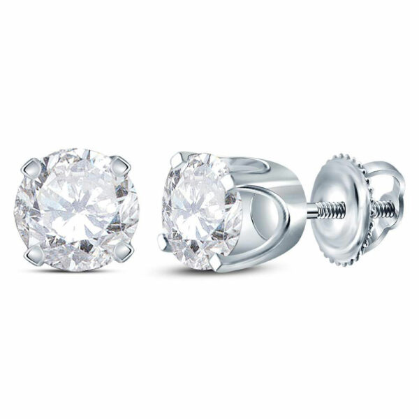 14kt White Gold Womens Round Diamond Solitaire Earrings 1 Cttw