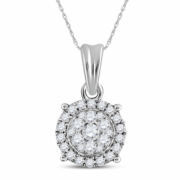 14kt White Gold Womens Round Diamond Halo Cluster Pendant 1/4 Cttw