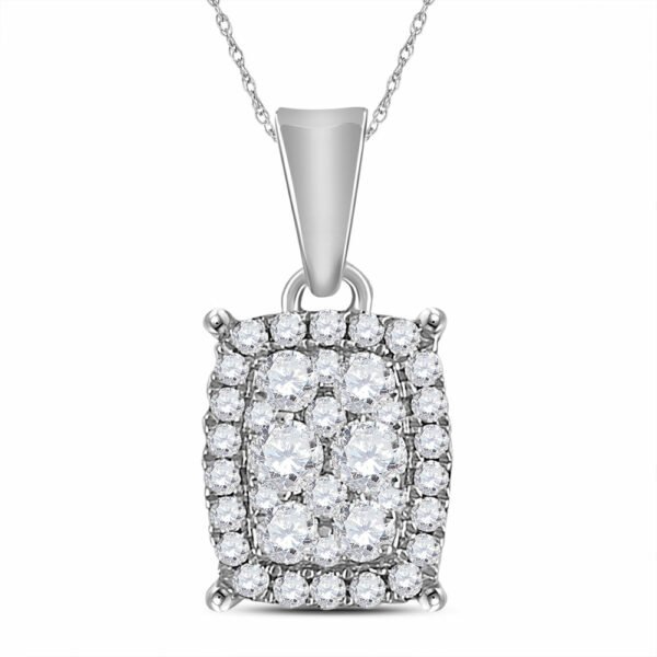 14kt White Gold Womens Round Diamond Rectangle Cluster Pendant 1/4 Cttw