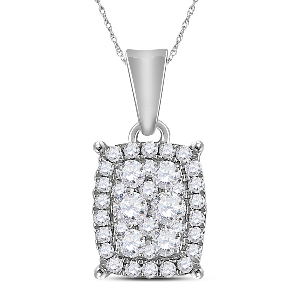 14kt White Gold Womens Round Diamond Rectangle Cluster Pendant 1/4 Cttw ...