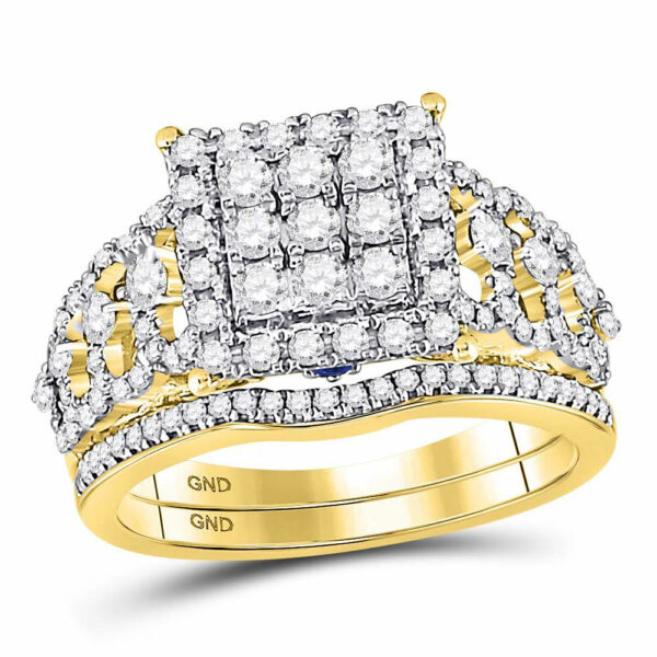 14kt Yellow Gold Round Diamond Bridal Wedding Ring Band Set 1 Cttw