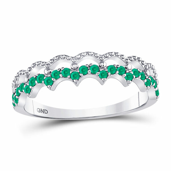 10kt White Gold Womens Round Emerald Scalloped Stackable Band Ring 1/4 Cttw