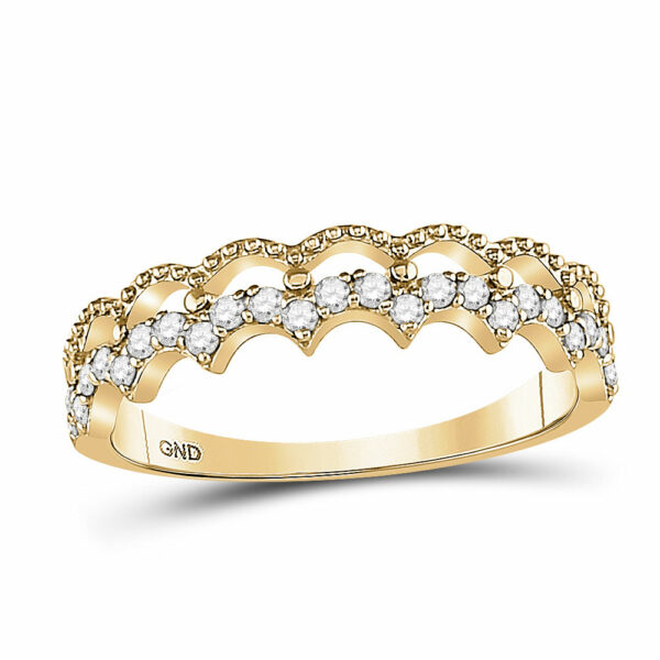 10kt Yellow Gold Womens Round Diamond Scalloped Stackable Band Ring 1/4 Cttw