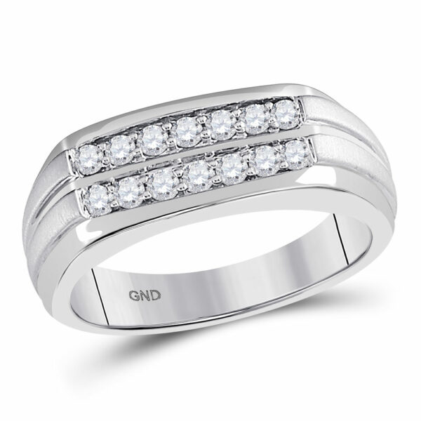 14kt White Gold Mens Round Diamond Double Row Wedding Band Ring 1/2 Cttw