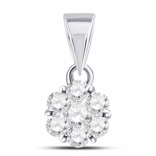 14kt White Gold Womens Round Diamond Flower Cluster Pendant 1/2 Cttw