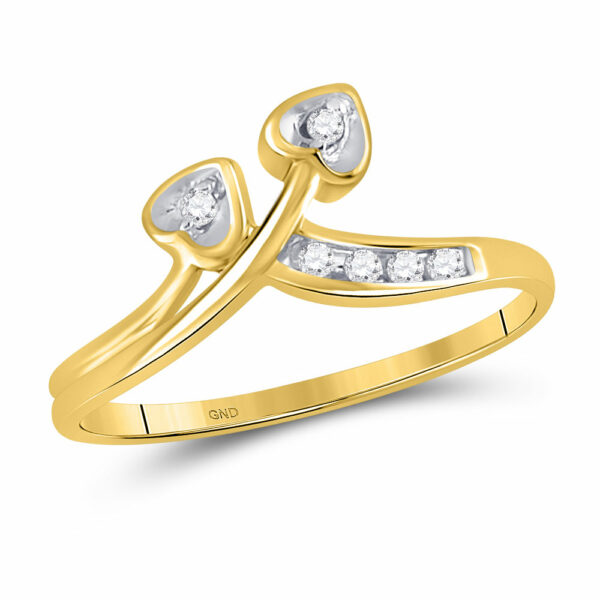 10kt Yellow Gold Womens Round Diamond Double Heart Simple Band Ring 1/20 Cttw