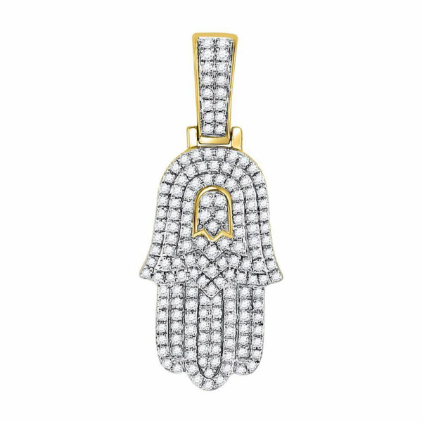 10kt Yellow Gold Mens Round Diamond Hamsa Charm Pendant 1/2 Cttw