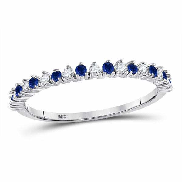 10kt White Gold Womens Round Blue Sapphire Diamond Stackable Band Ring 1/5 Cttw